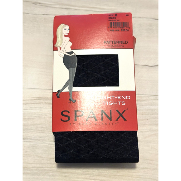 Spanx Tight-End Patterned Bodyshaping Tights Diamond Foil Black Size B New - Picture 1 of 5